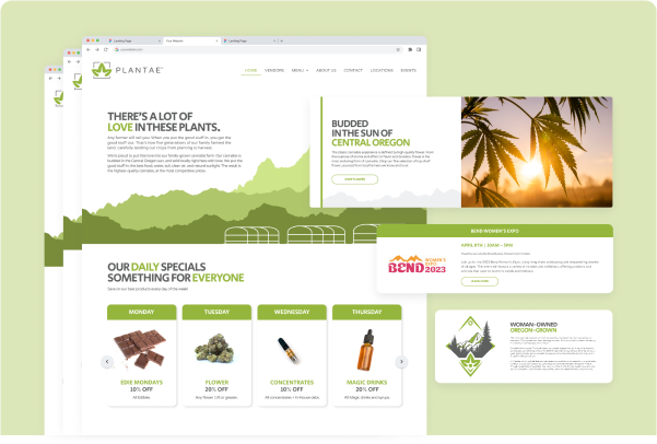 Showcase of the Plantae website, displaying sections for daily plant deals and featured plants grown in Central Oregon.