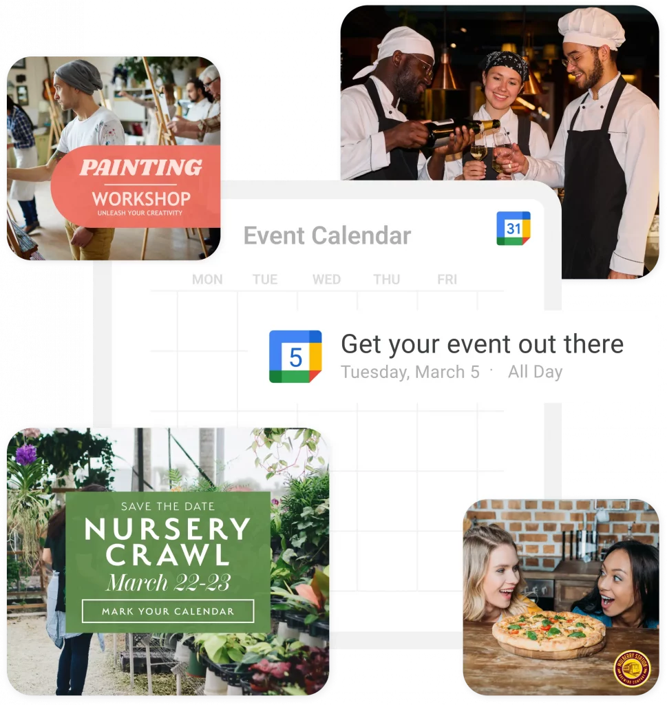 Social media ads promoting diverse local events to boost attendance.