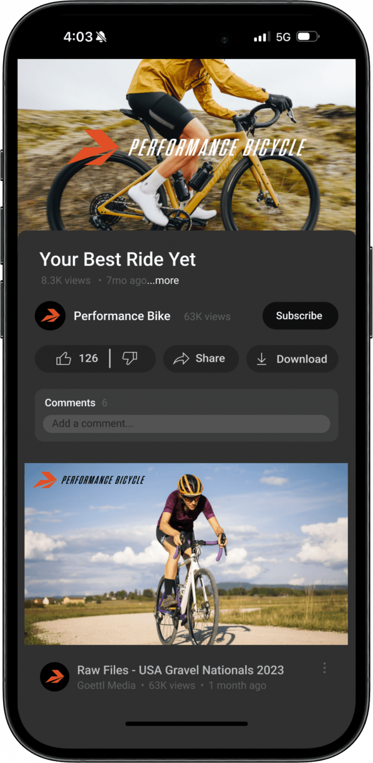 Performance Bicycle commercial featured on iPhone, focusing on digital outreach.