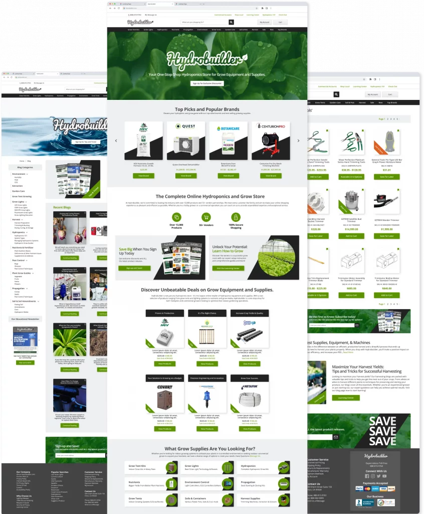 Enhanced visual of the Hydrobuilder website, illustrating the user-centric design and easy-to-navigate product sections